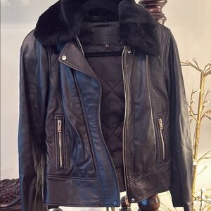 Black Leather Jacket with Fur Collar